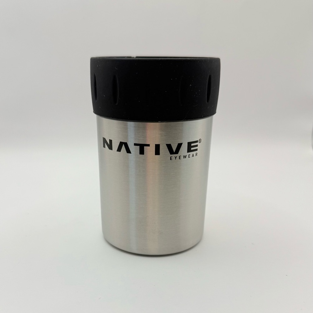 Native Eyewear Silver & Black Metal Can Insulator Koozie Tumbler Bottle Holder